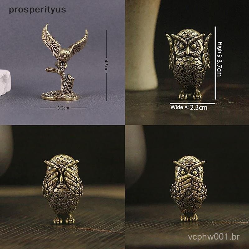 [prosperityus] 1 Peça Retrô Cobre Animal Chá De Estimação Ornamento De Mesa Antigo Coruja De Latão Sólido Estatuetas Em