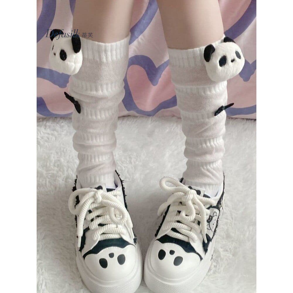 Outono inverno japonês bonito panda absorvente de suor respirável macio menina estilo fino Mid-Tube panda meias All-Matc