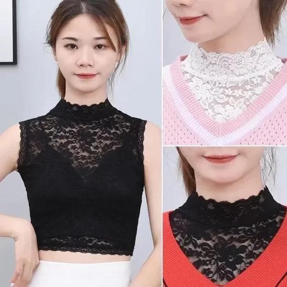 Camisa feminina gola falsa versão coreana moda meia gola alta renda fundo multifuncional gola decorativa capa babador de