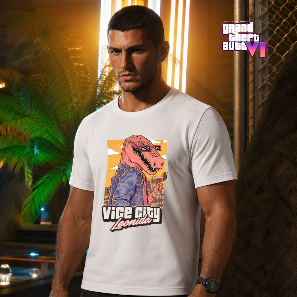 Camiseta Básica GTA 6 Seis Jogo do Ano Lançamento Vice City Leonida - Algodão Respirável