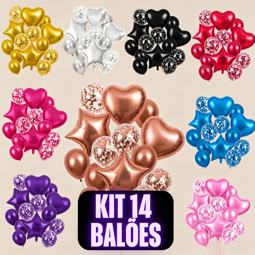 Kit C/14 Balão Buque Balão Látex E Metalizado Decoração de Festa Feliz Aniversário