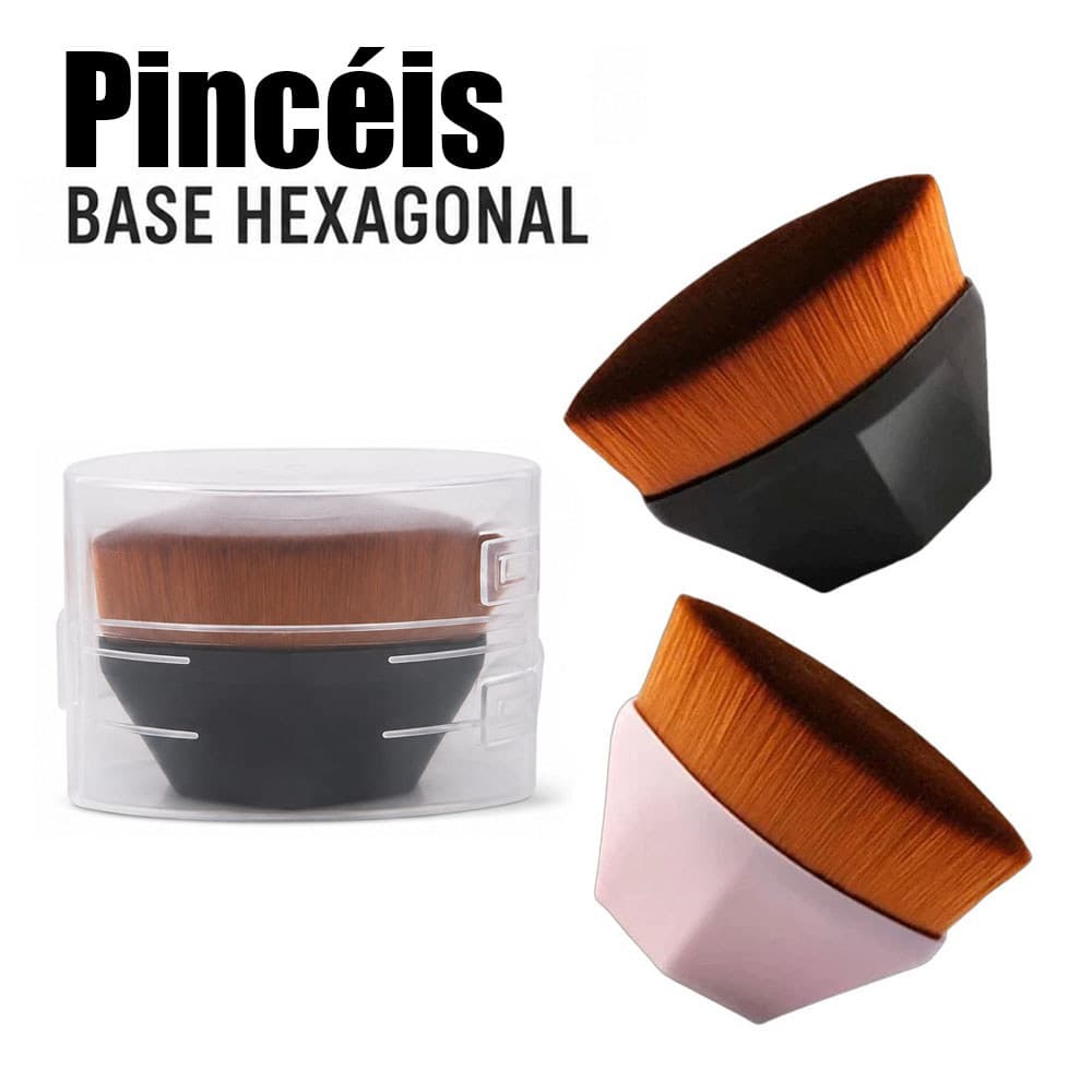 Kit 2 ou 5 Pincéis Base Maquiagem Kabuki Hexagonal Alta Densidade Multifuncional
