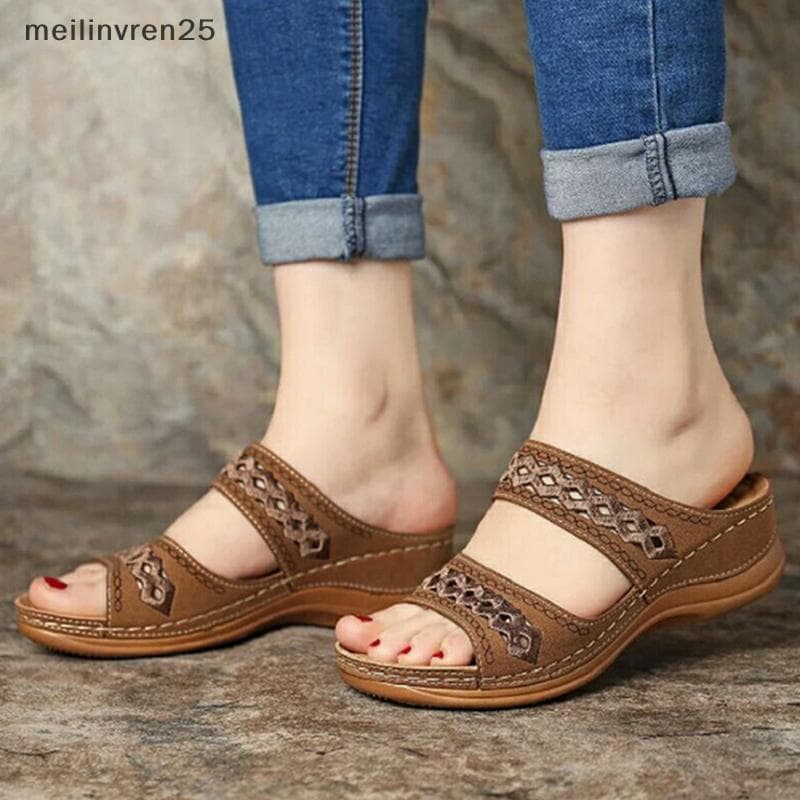 MEL Sandálias Femininas Fundo Macio Cunhas Sapatos Femininos De Verão Salto Médio Plataforma Cunha Sandalias Mujer BR