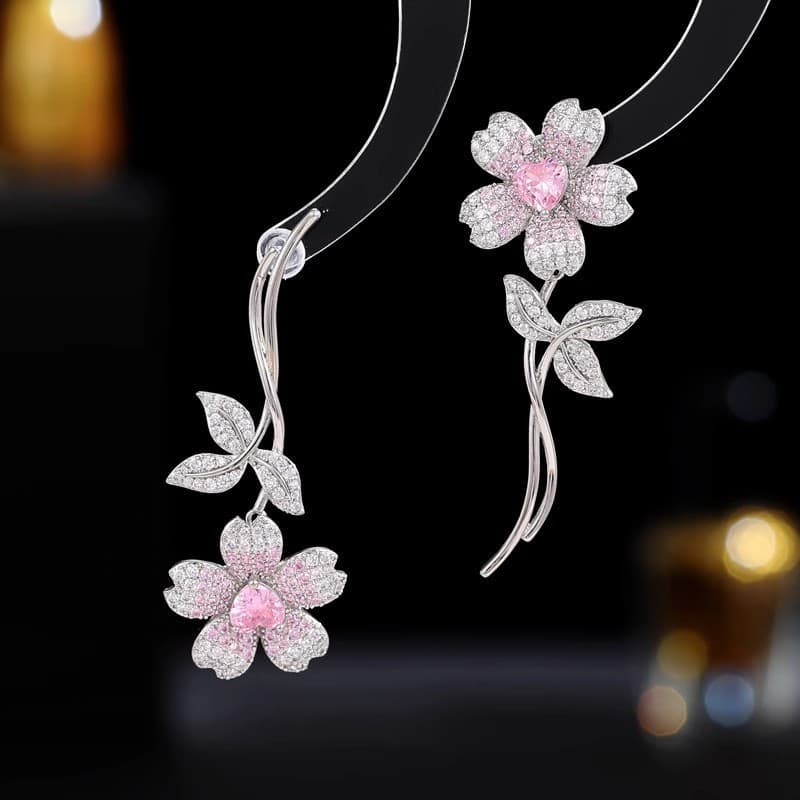 Flor de cerejeira incrustada strass flor brincos temperamento Design brincos europeu americano moda brincos exclusivos