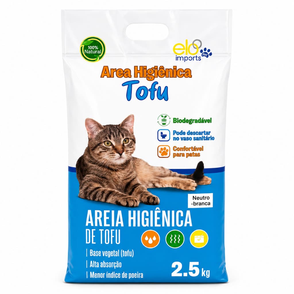 Areia Higiênica Natural para Gatos de Tofu 2,5kg Biodegradável Baixo Pó Anti Odor