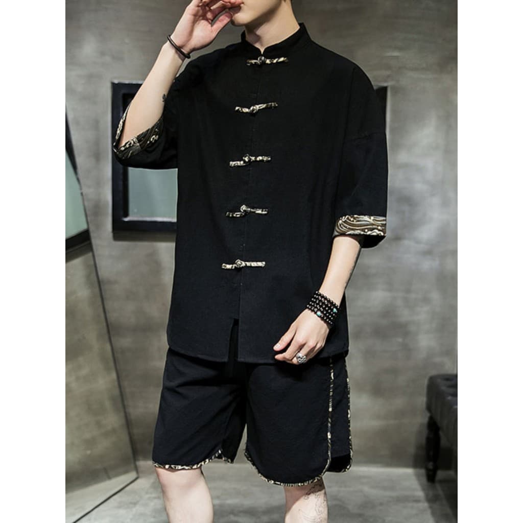 Estilo chinês roupas masculinas camisa de manga curta terno de verão novo estilo chinês estilo chinês Tang terno Hanfu c