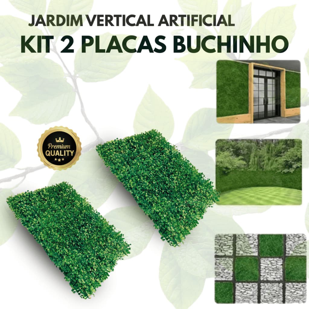 Kit 2 Placas de Buchinho Artificial 60x40cm   Folhagem Verde Decoração Fácil Montagem Visual Natural