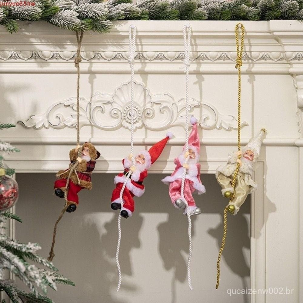 JUNYUE Papai Noel Escalando Corda, Estátua de Desenho Animado Pendurada, Decorações de Natal