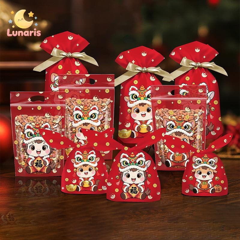 Lunaris 50/100 Pçs Ano Do Cavalo Sacos De Doces Com Cordão Floco De Neve Saco Crocante Decoração De Festa De Novo