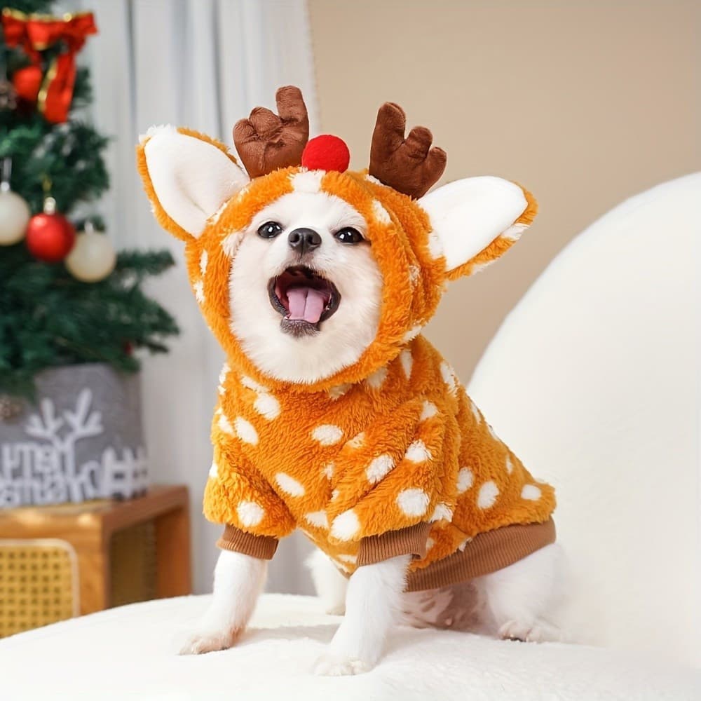 Roupas De Pelúcia De Rena De Natal Para Cães De Tamanho Médio (Bichon , Bulldog Francês , Corgi)-Trajes De Transformação