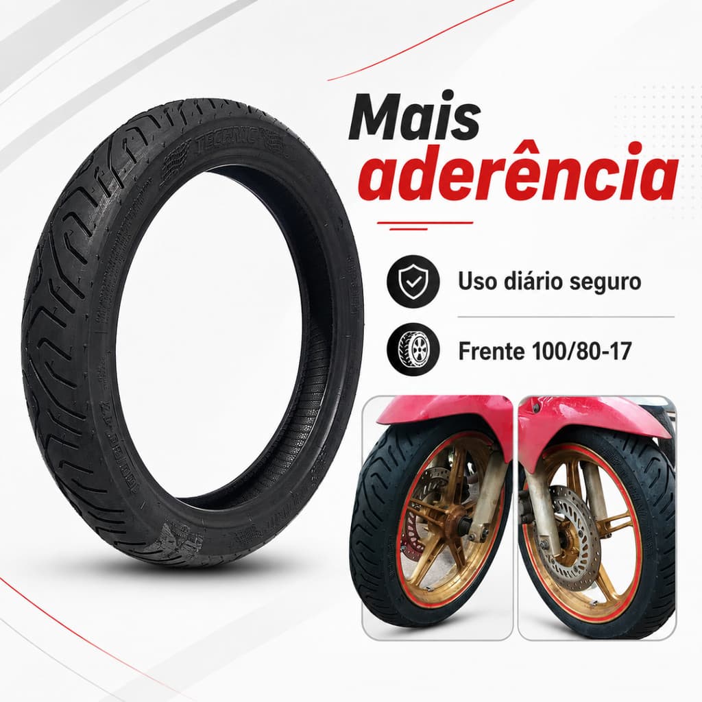 Pneu Technic SPORT 100-80-17 SEM CÂMARA Dianteiro Fazer 250 Twister 250 Ninja 250 Honda CB 300