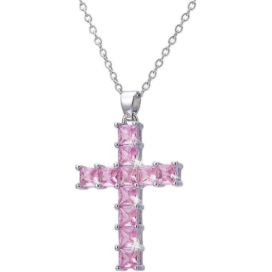 Colar de Cruz com Pingente de Zircônia Cúbica Prateada, Presentes para Mulheres/Homens