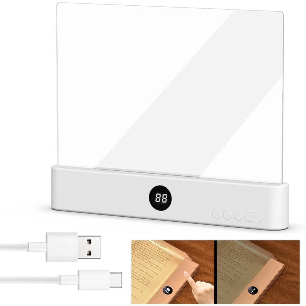 Luminária de Leitura, Luz de Leitura LED Transparente Recarregável com 3 Cores e Temporizador, Lâmpada de Painel Reguláv