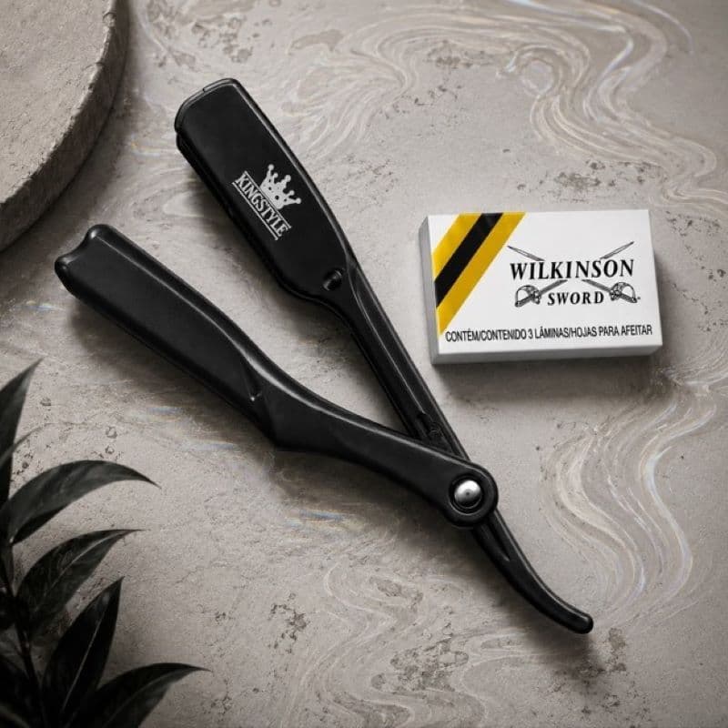 NAVALHETE DE PRESSÃO + 3 LAMINAS gilete wilkinson, NAVALHETE PROFISSIONAL KINGSTYLE (ULTRA LEVE)