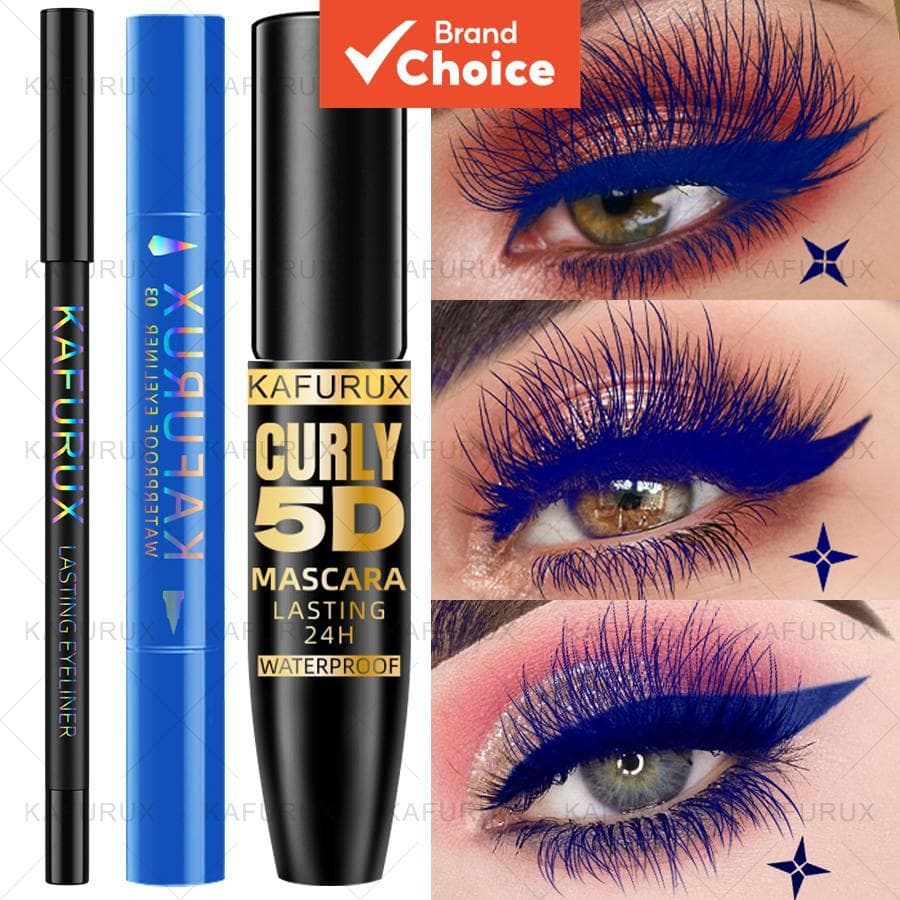 Lápis Delineador Azul + Rímel + Conjunto de 3 Canetas Delineadoras Líquidas À Prova D'Água, Resistente a Borrões para