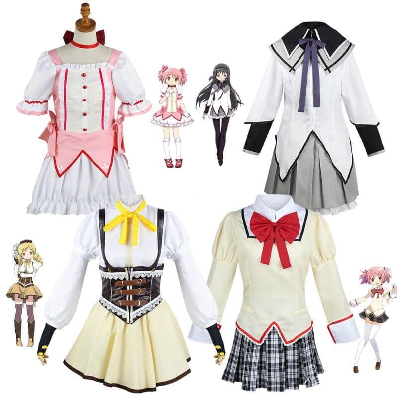 Fantasias de Cosplay de Anime Puella Magi Madoka Magica Kaname Akemi Homura Tomoe Mami para Mulheres e Meninas, Vestido