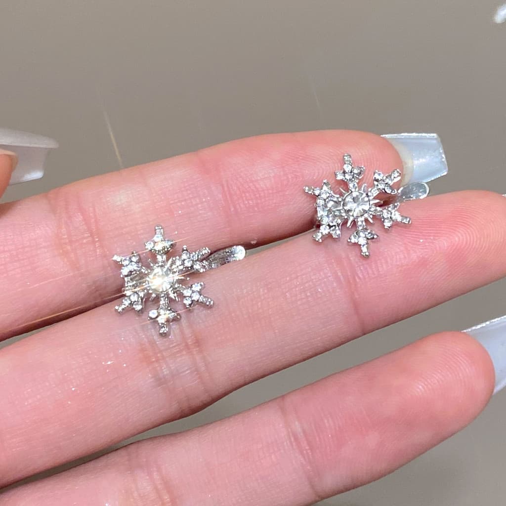 Novo outono inverno natal floco de neve clipe de orelha feminino temperamento oco strass brincos moda brincos de diamant