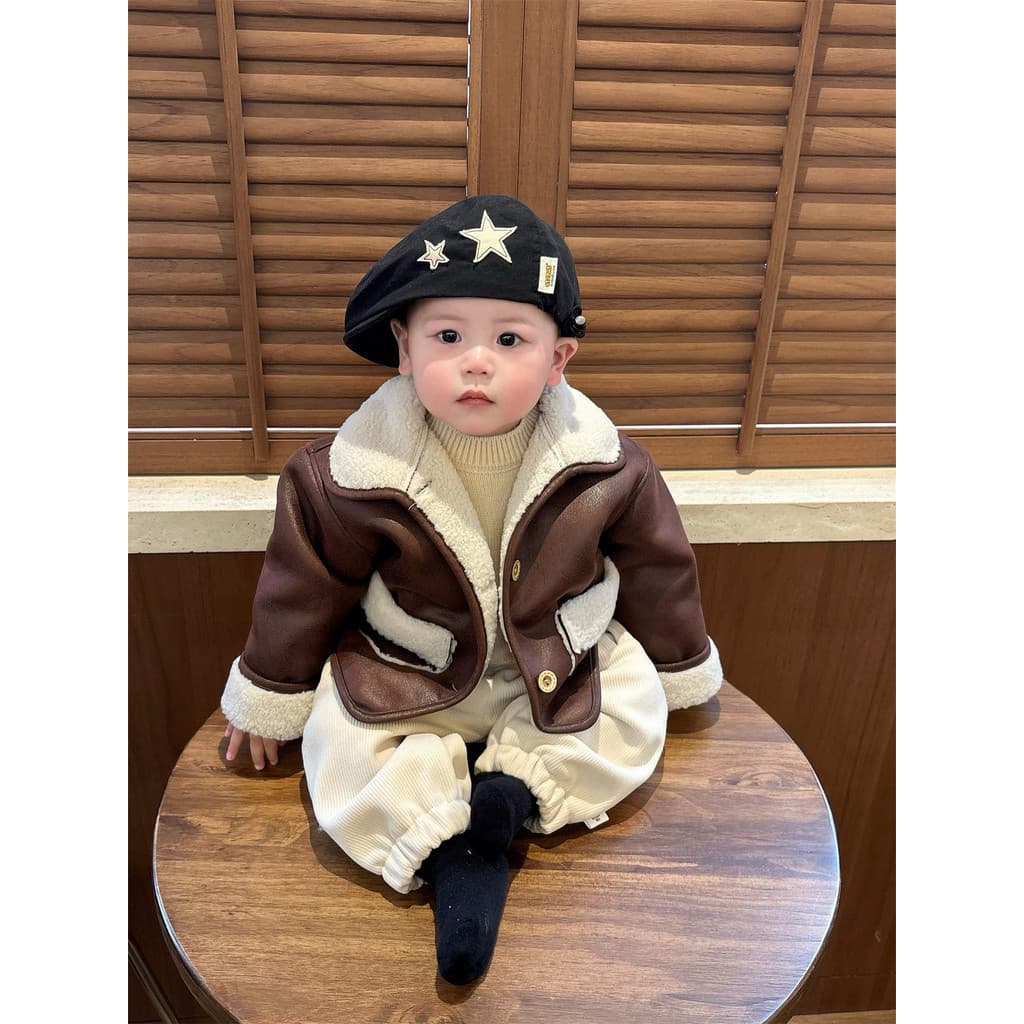 Menino bebê jaqueta de inverno legal bonito moda roupas de bebê inverno velo engrossado camurça jaqueta na moda