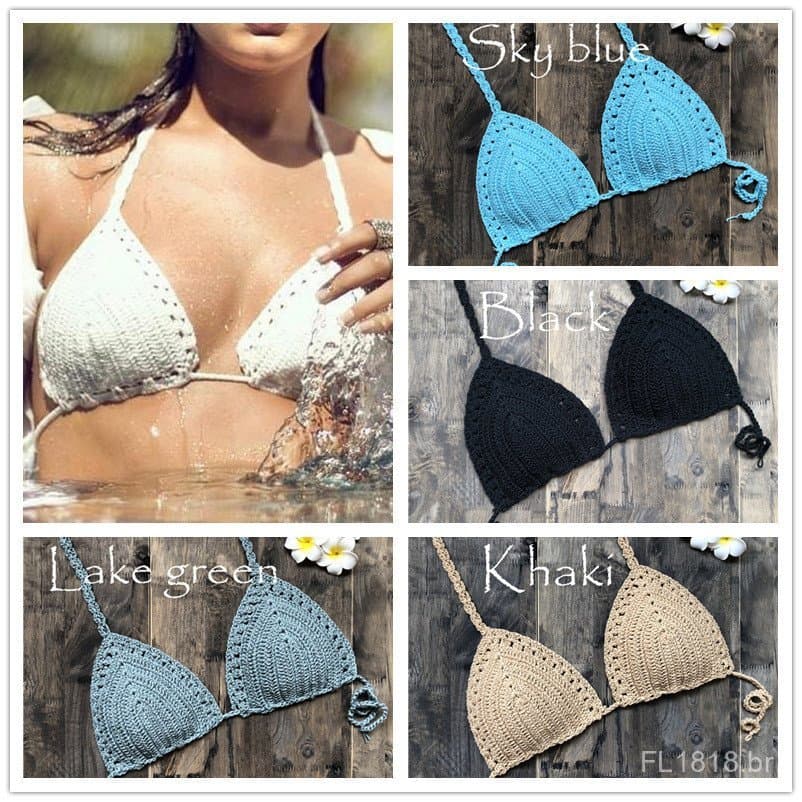 Biquíni Feminino de Algodão de Duas Peças, Feito à Mão, Estilo Retrô Europeu e Americano, para Praia