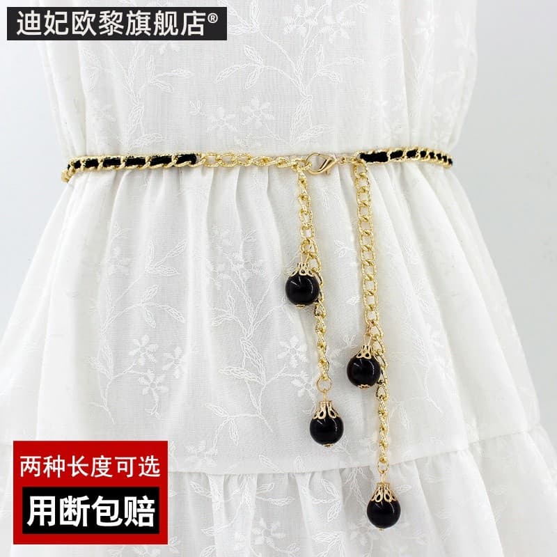 Corrente de cintura feminina fina pérola decoração All-Match vestido cinto senhoras versão coreana moda cinto de Metal s