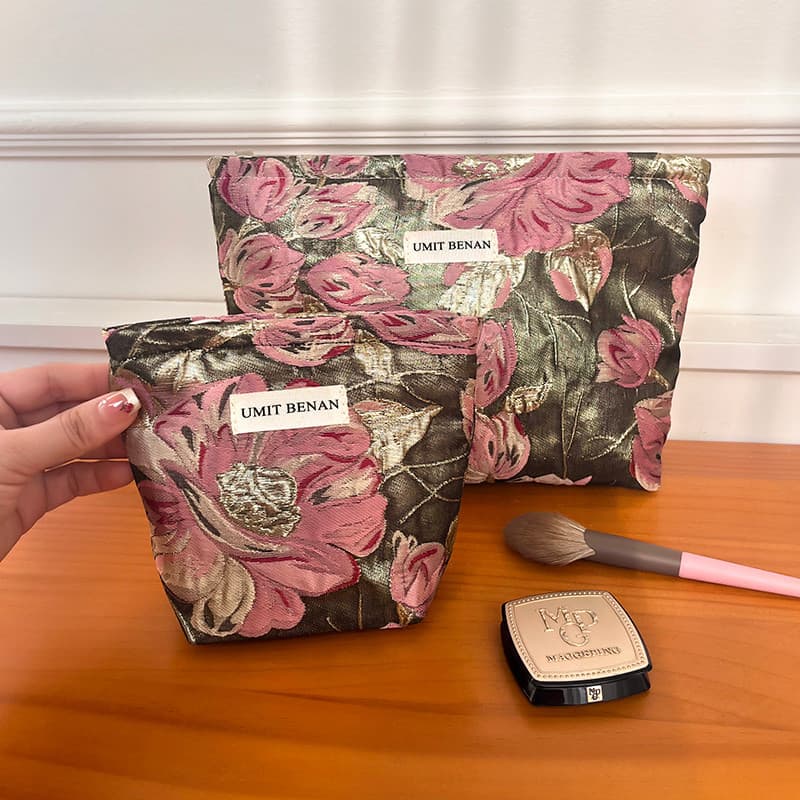Bolsa cosmética com flores bordadas em relevo, bolsa de higiene pessoal de alta qualidade, bolsa de mão Floral, viagem d