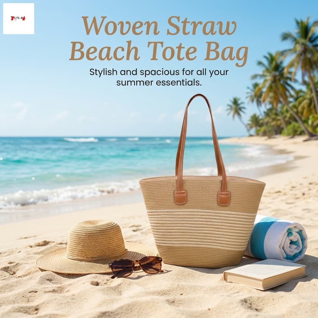 Bolsa Grande De Praia Em Tecido De Vime-Férias E Uso Diário