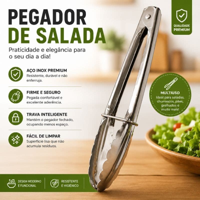 Kit com 2 Pegador de Salada em Aço Inox – Pinça Multiuso para Servir Saladas, Carnes, Massas e Churrasco