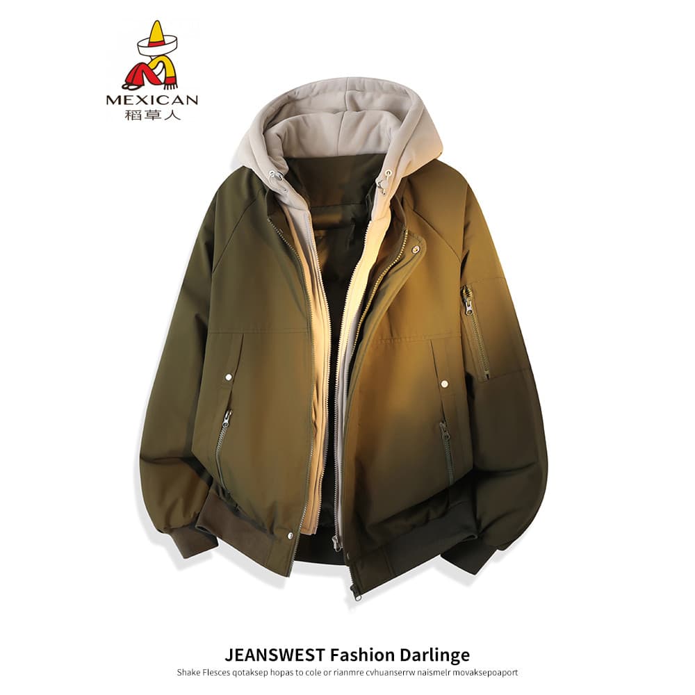 Espantalho para baixo acolchoado jaqueta masculina inverno novo estilo solto jaqueta com capuz falso de duas peças engro
