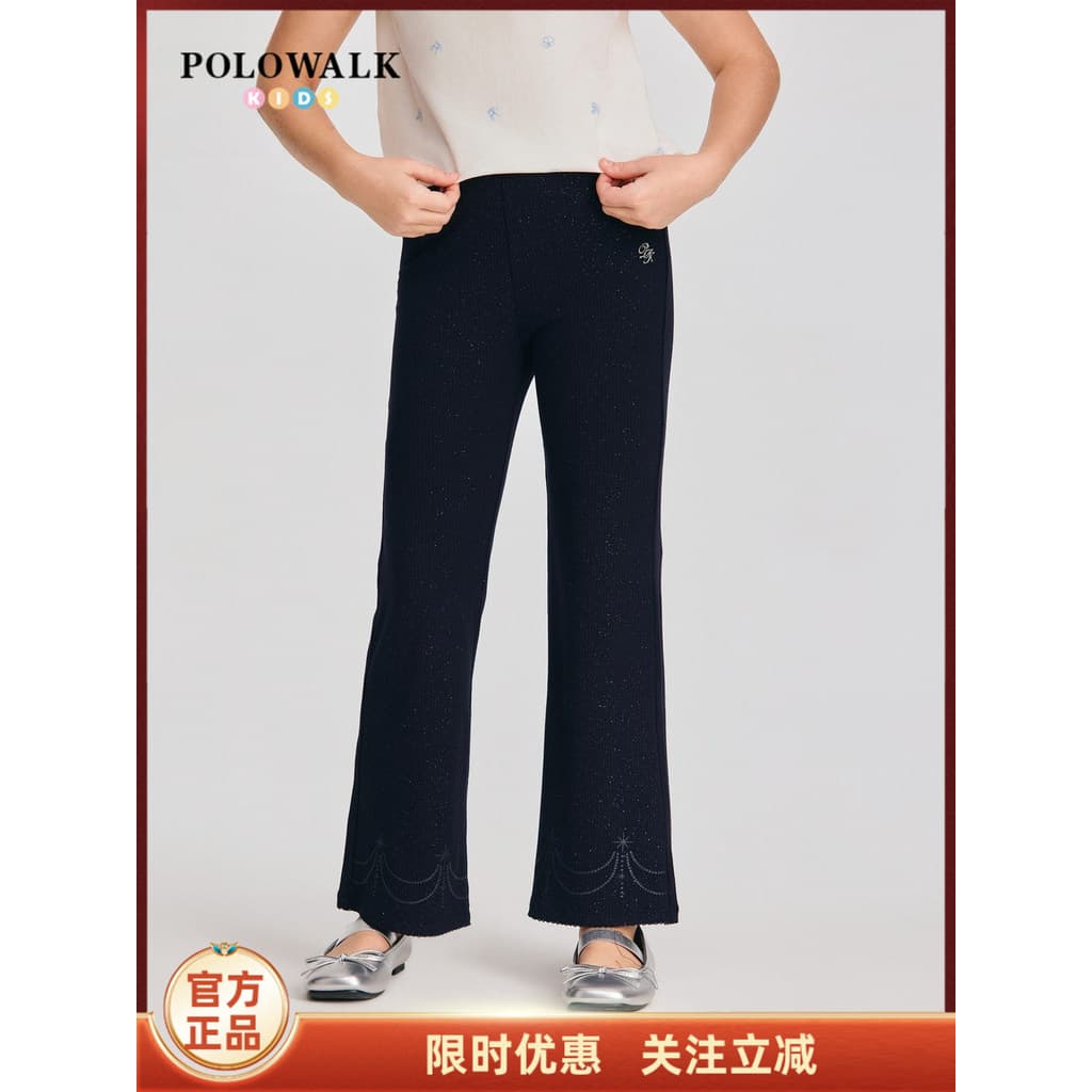 POLOWALK Roupas Infantis Meninas Calças Casuais 2026 Verão Novo Produto Cintura Elástica Bordado Impresso Calças Casuais