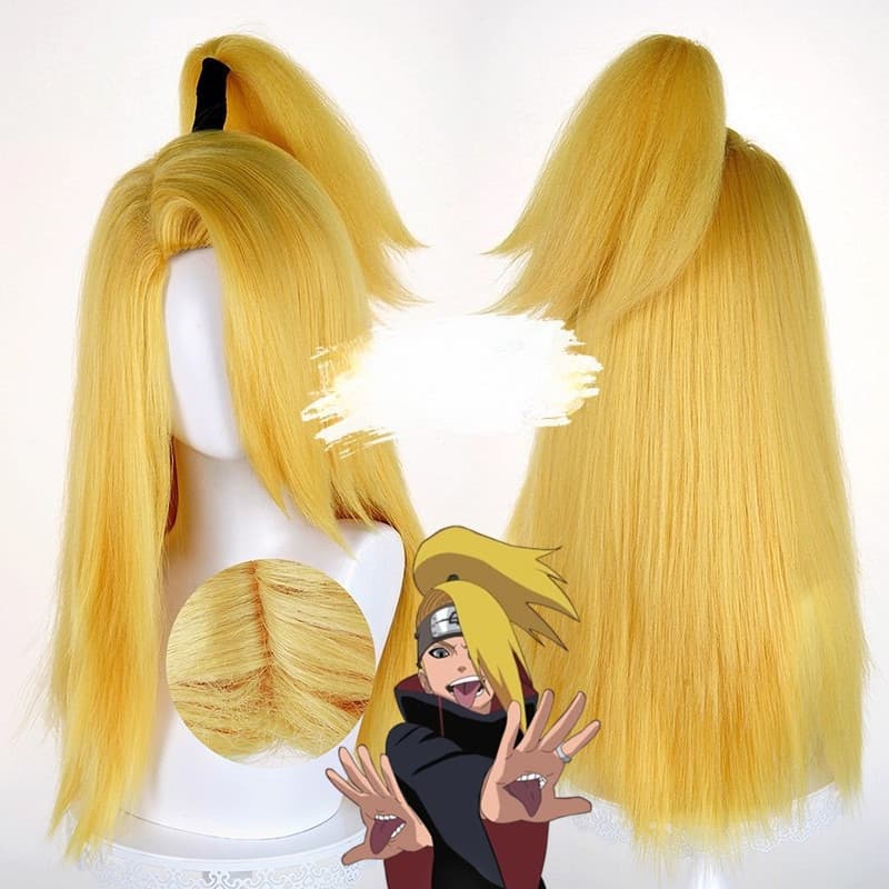 Peruca de Cosplay Naruto Deidara, Cabelo Sintético Longo e Volumoso, Resistente ao Calor HREK