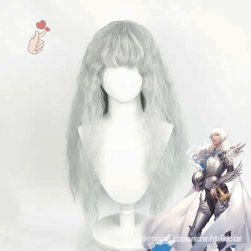 [PEBR] Peruca de Cosplay Griffith Prata Branca Cacheada Ondulada 60cm de Comprimento Cabelo Sintético Durável 2025 381 S