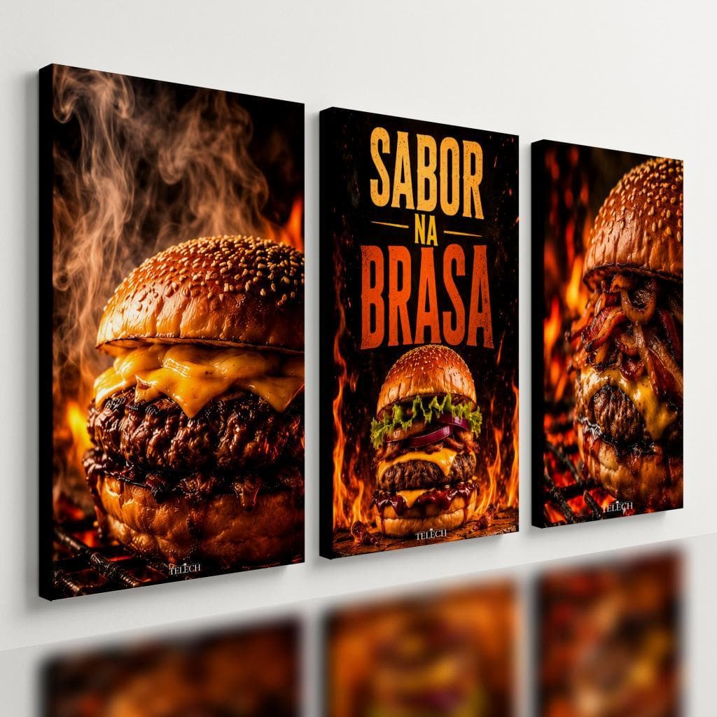 Kit 3 Quadro Decorativo Hamburgueria Hambúrguer Burger Fast Food