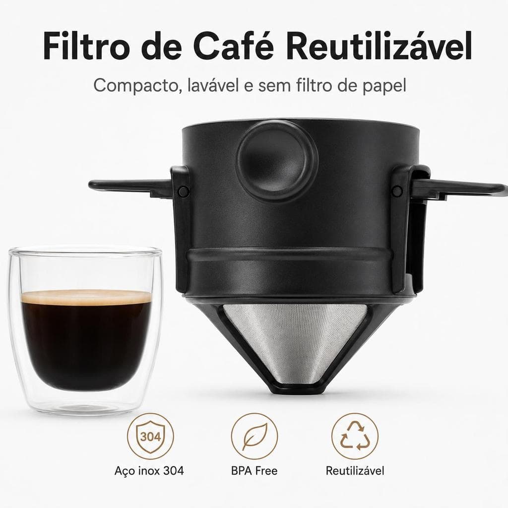 Filtro de Café Reutilizável – Compacto, Lavável e Sem Filtro de Papel