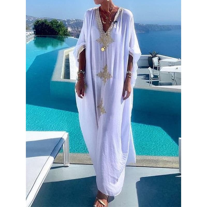 Camisa Feminina De Cobertura De Praia Para Férias Bordada Com Capa Solta