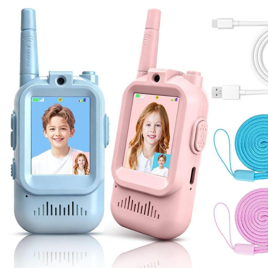 Walkie-Talkie Infantil com Vídeo e Armazenamento, 2 Unidades Recarregáveis com Função de Comunicação por Vídeo, Brinqued