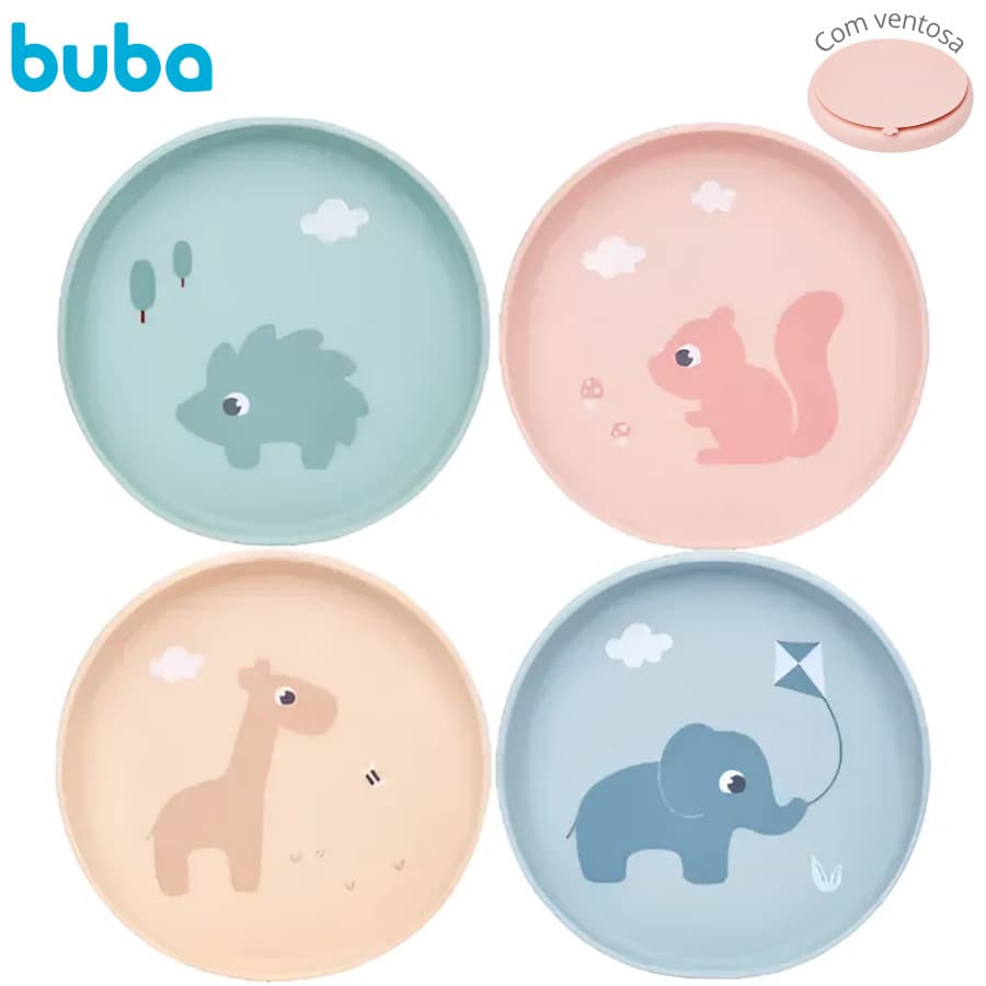 Pratinho Infantil Silicone Buba Ventosa Bebê Lanchinho Criança Papinha Bebe Introdução Alimentar