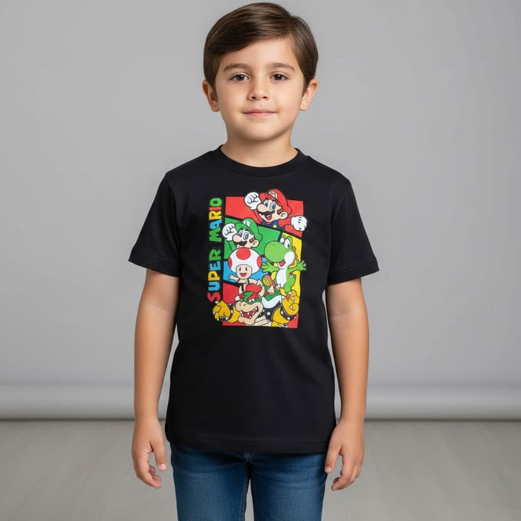 Camiseta Infantil e Adulta Mario Bross Super Confortável Algodão