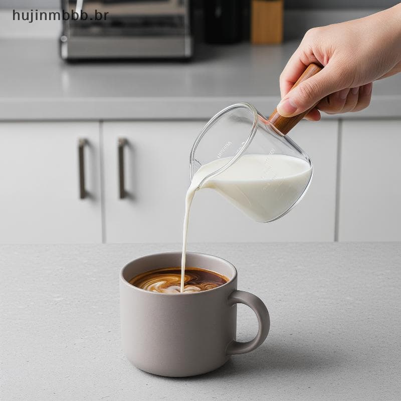 huji Copo De Medição De Vidro Com Alça De Madeira , Tamanho Pequeno , Leve , Café Expresso Para Dormitório , Cozinha Peq