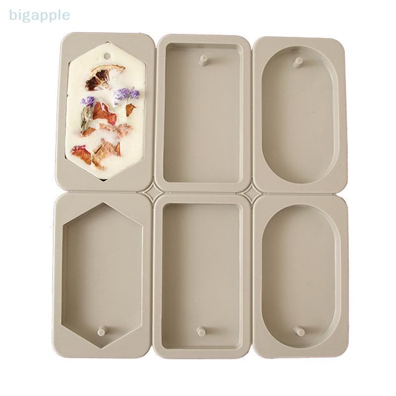 (big88apple) Molde De Sabão De 6 Cavidades Redondo Retângulo Em Forma De Silicone Gelo Aromaterapia Cera Gesso Modelo Fe