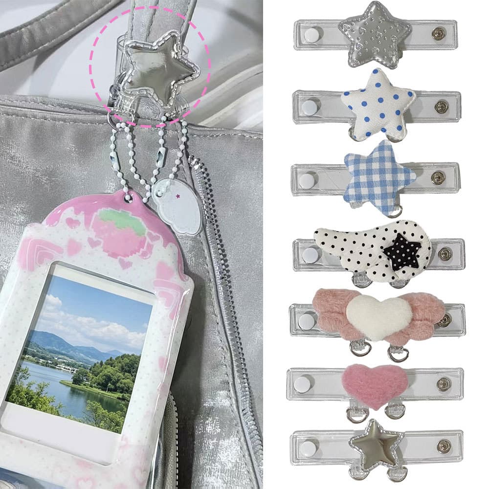 Bonito Estrela Coração Duplo Anel Jacaré Grampo De Cabelo Saco Charme Kpop Photocard Titular Fixação Clipe Kawaii Decora