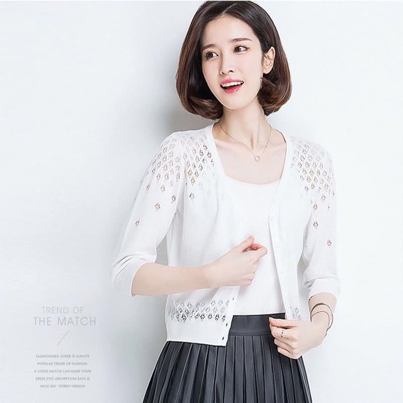 Protetor solar cardigan estilingue interior fino malha cardigan feminino oco curto protetor solar roupas All-Match jaque