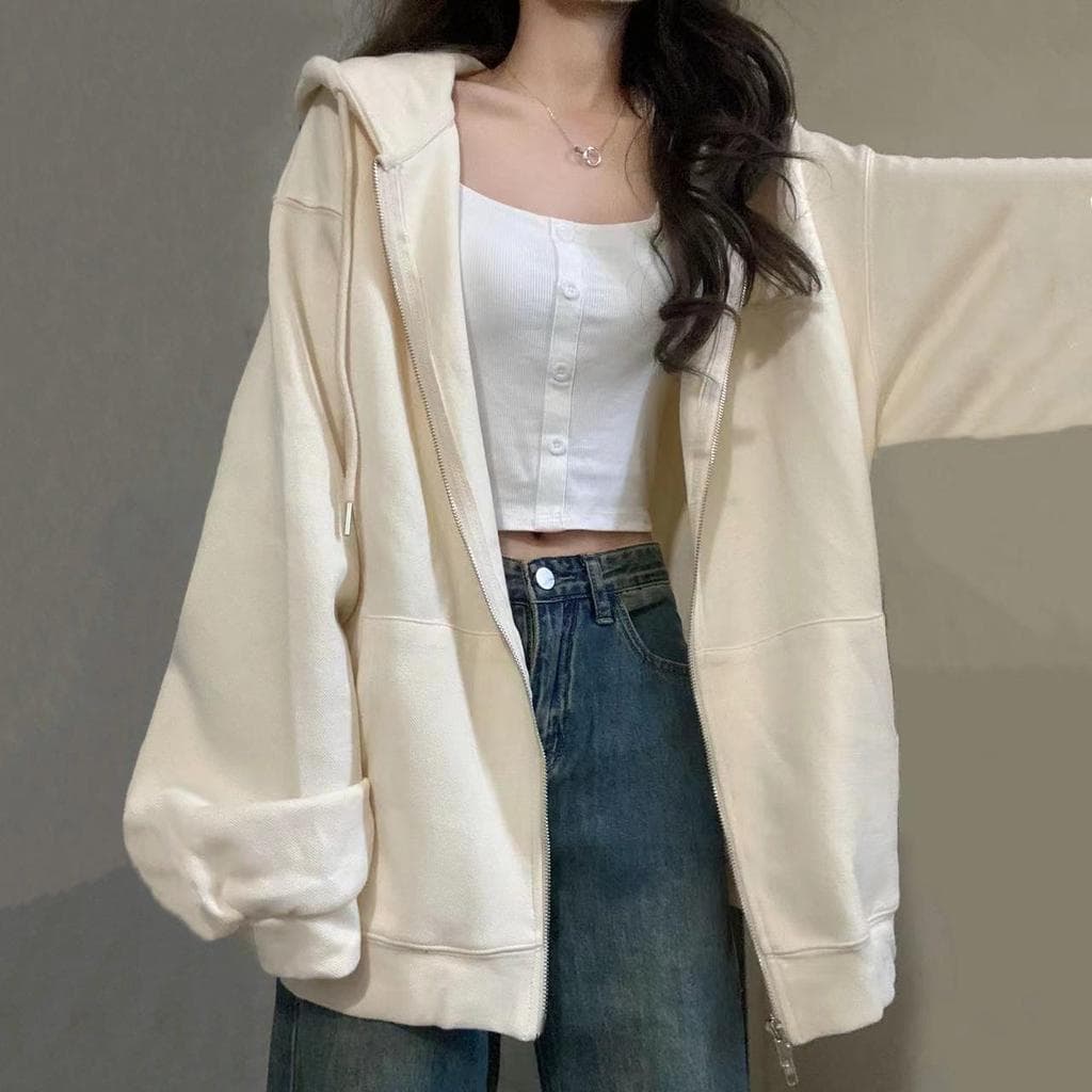Cross-Border com capuz zíper Cardigan moletom feminino 2026 primavera outono novo estilo Casual solto mais magro olhar e