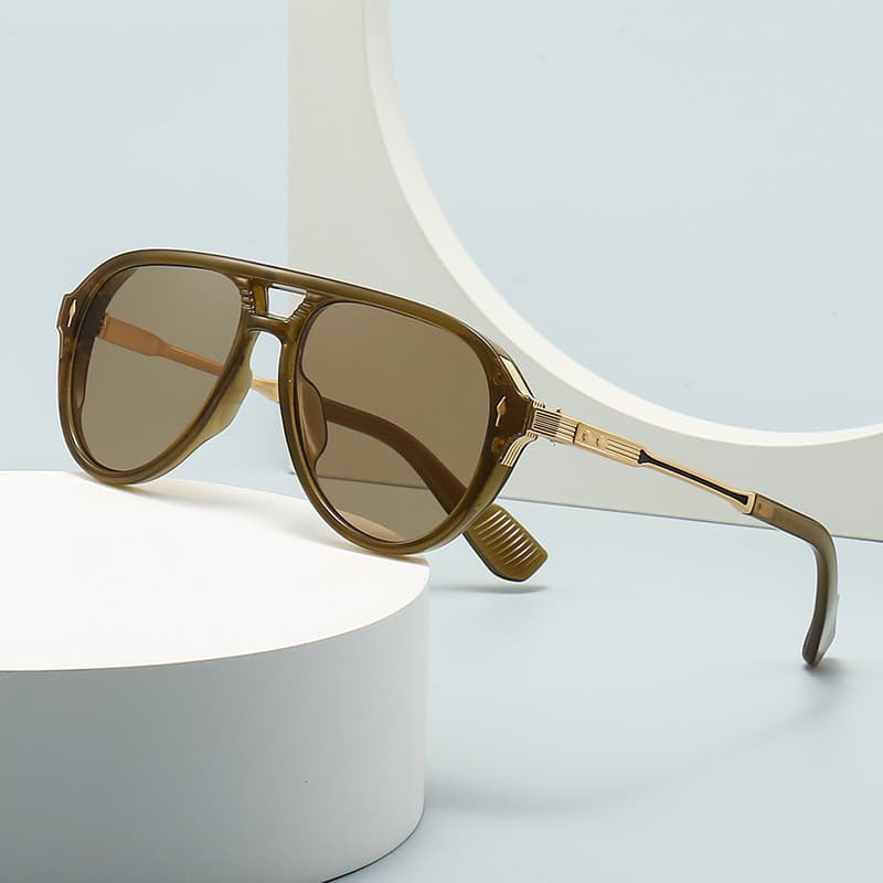 Óculos de Sol Aviador Retrô Masculinos com Ponte Dupla, Óculos de Sol Femininos de Luxo com Rebites e Proteção UV400 ND2