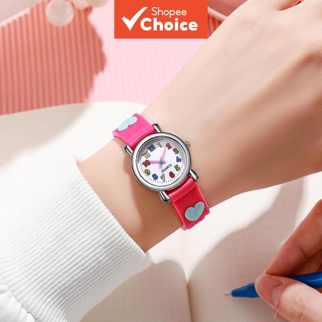 Coração Quartzo Crianças Relógio Digital Vermelho Pulseira De Silicone Meninas Colorido Fácil Tempo Aprendizagem
