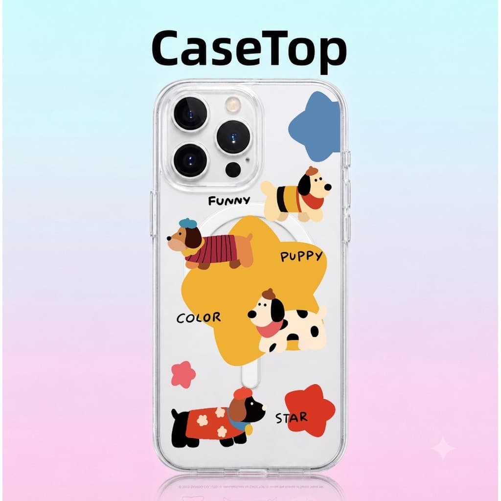 Estrela Cachorrinho Capa Capinha Tpu Anti-impacto MagSafe Transparente Para iPhone 11 12 13 14 15 16 17 Pro Max Plus