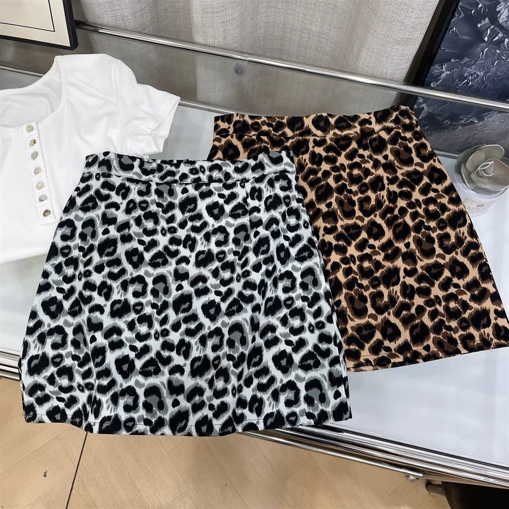 Saia estampada de leopardo feminina 2026 primavera novo estilo moda feminina saia de cintura alta All-Match C#3