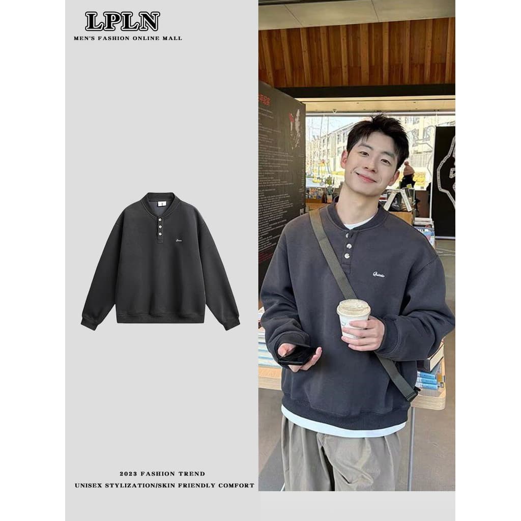 LPLN impresso outono inverno moletom masculino 2025 primavera outono versão coreana novo estilo em torno do pescoço solt