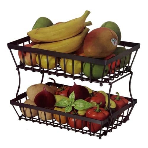 Fruteira Metálica 2 Andares Preta Porta Frutas Verduras Organizador Cozinha Compacto Resistente