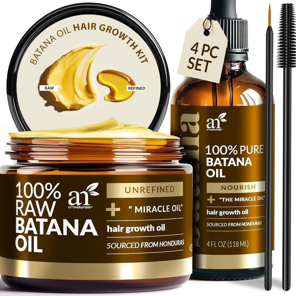 Óleo de Batana para Crescimento Capilar – Conjunto de 4 Peças: Óleo de Batana Cru 4oz + Pasta 4.2oz, Escova para Cílios