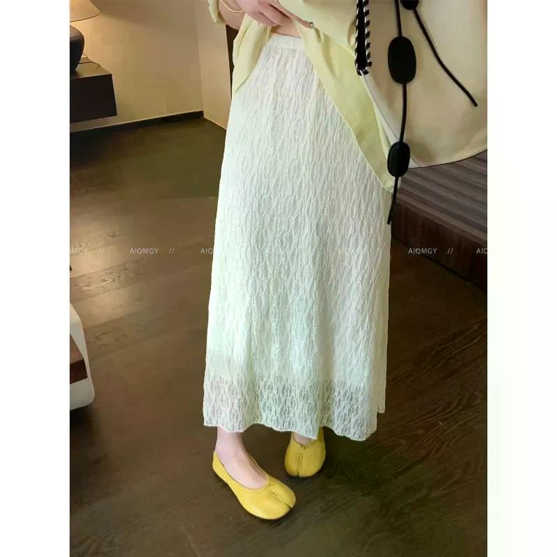 Simples Plissado Moda Saia Reta Feminina Primavera Nova Cintura Alta Versátil Longo Casual Verão